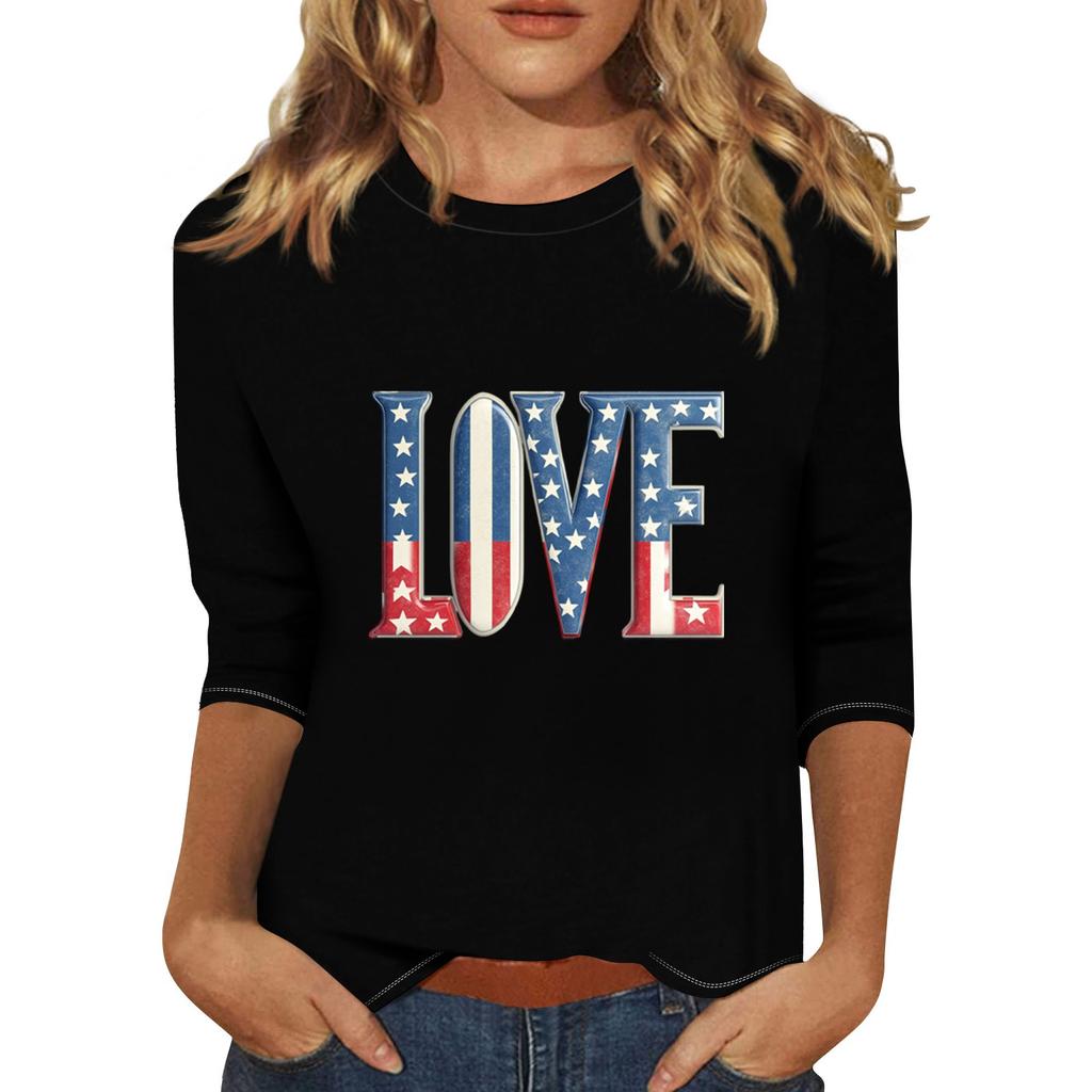 Women's Print Round Neck Top With Three Quarter Sleeves T-Shirt Three Quarter Sleeves T-Shirt