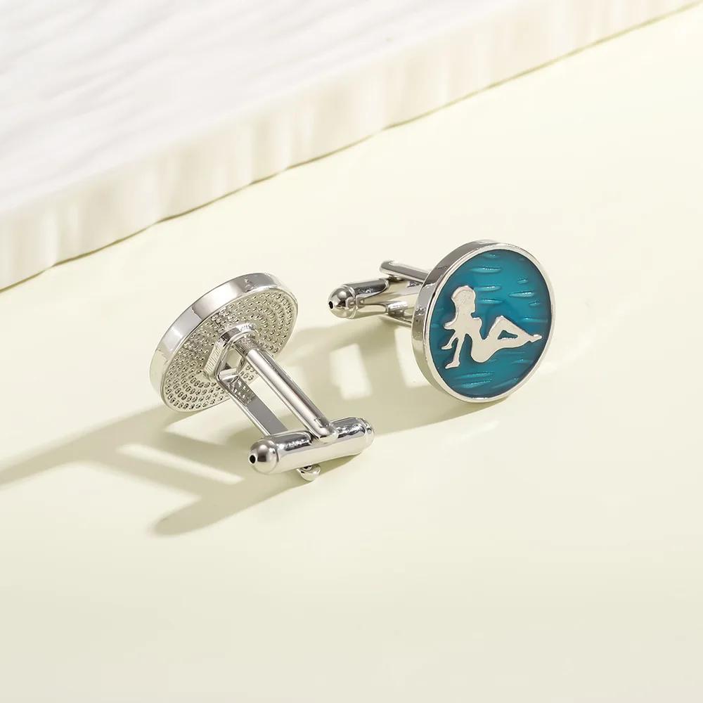 Nueva Llegada Gemelos de Moda para Hombre Zircón Pintura de Belleza de Playa Personalidad Botones de Puño Metálicos Accesorios de Manga para Traje de Alta Gama