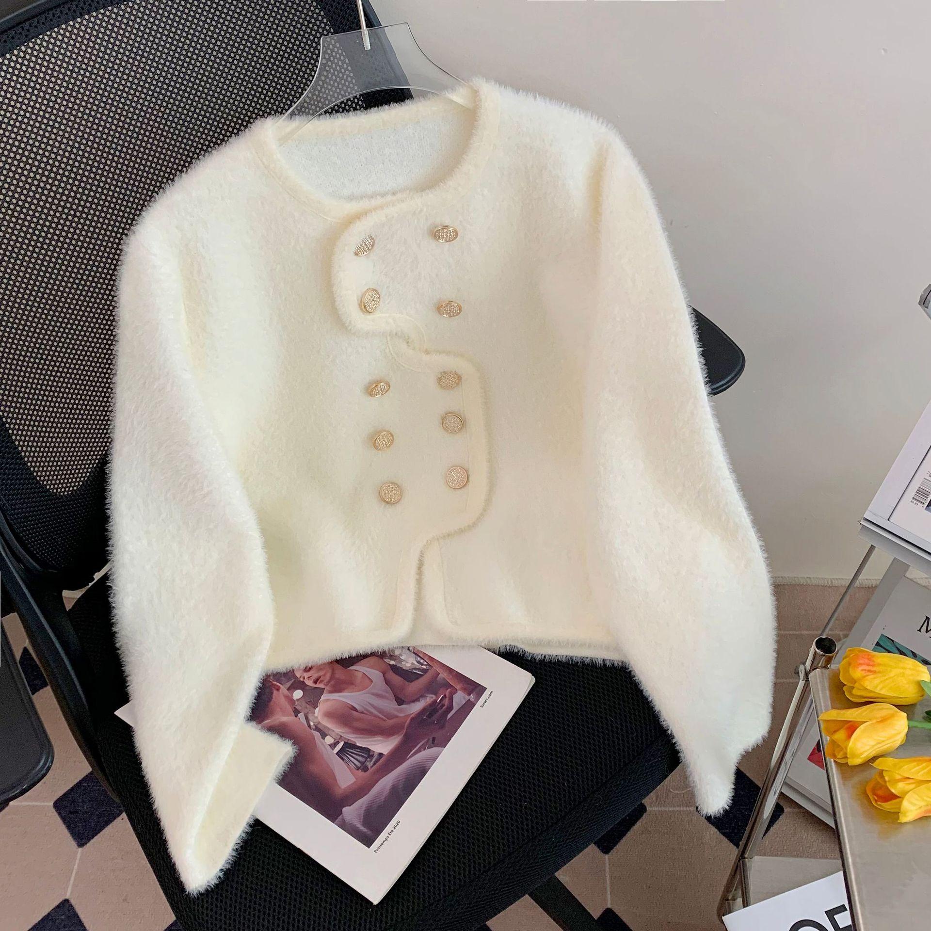 

Осенне-зимний женский модный универсальный вязаный свитер, двубортный маленький вязаный кардиган с ароматным ветром One Size абрикосовый