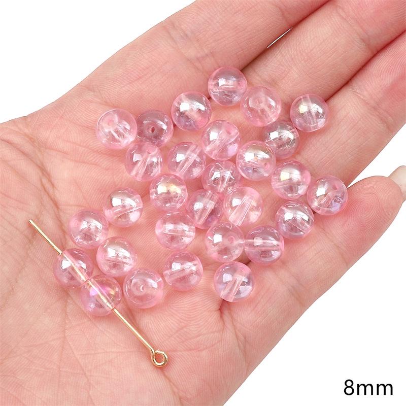 Transparent Pink Glass Round Beads: Crystal, Wheel, Bamboo for DIY Bracelets