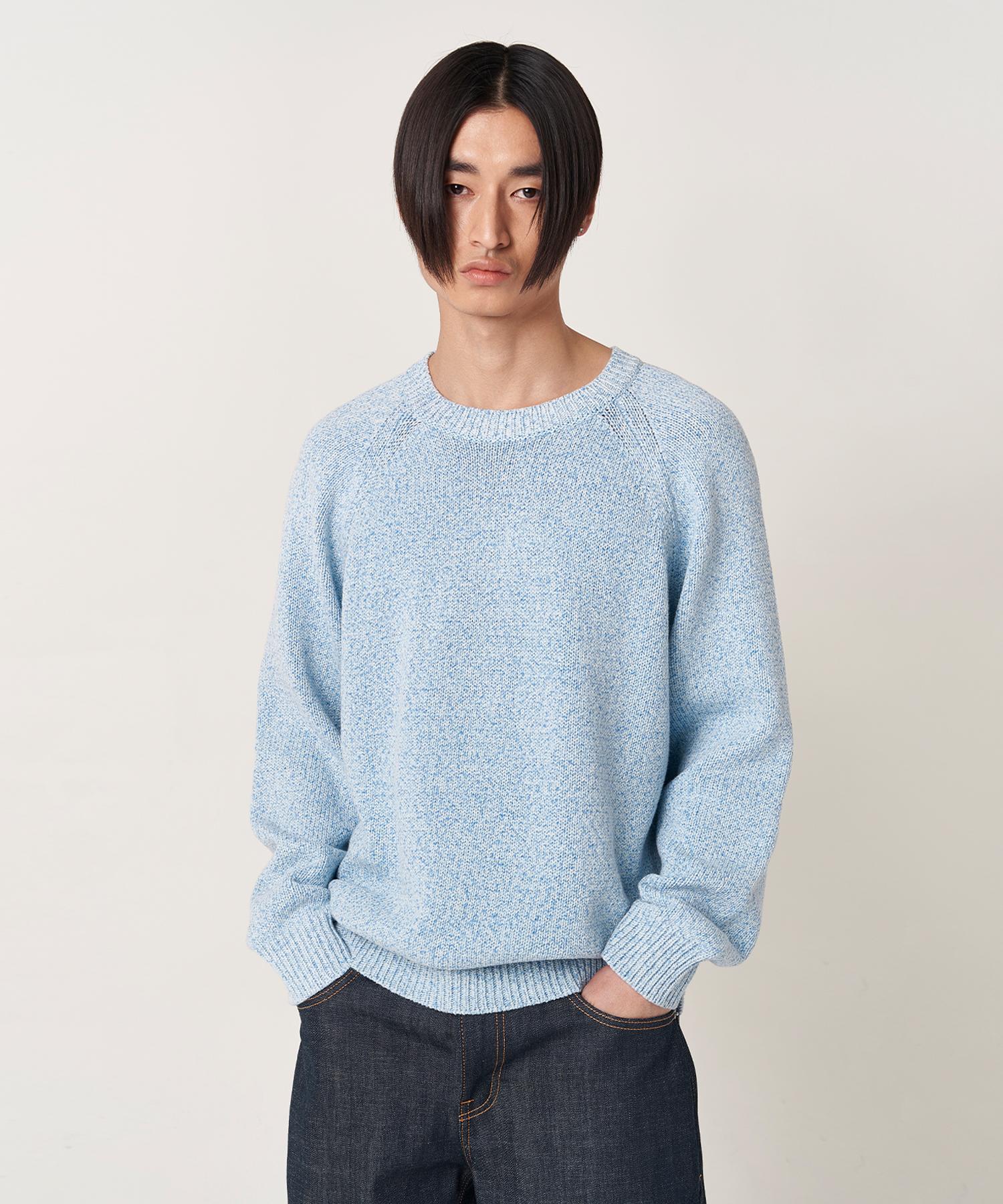 Plack Basic Raglan Knit Pullover Light Blue L/Free