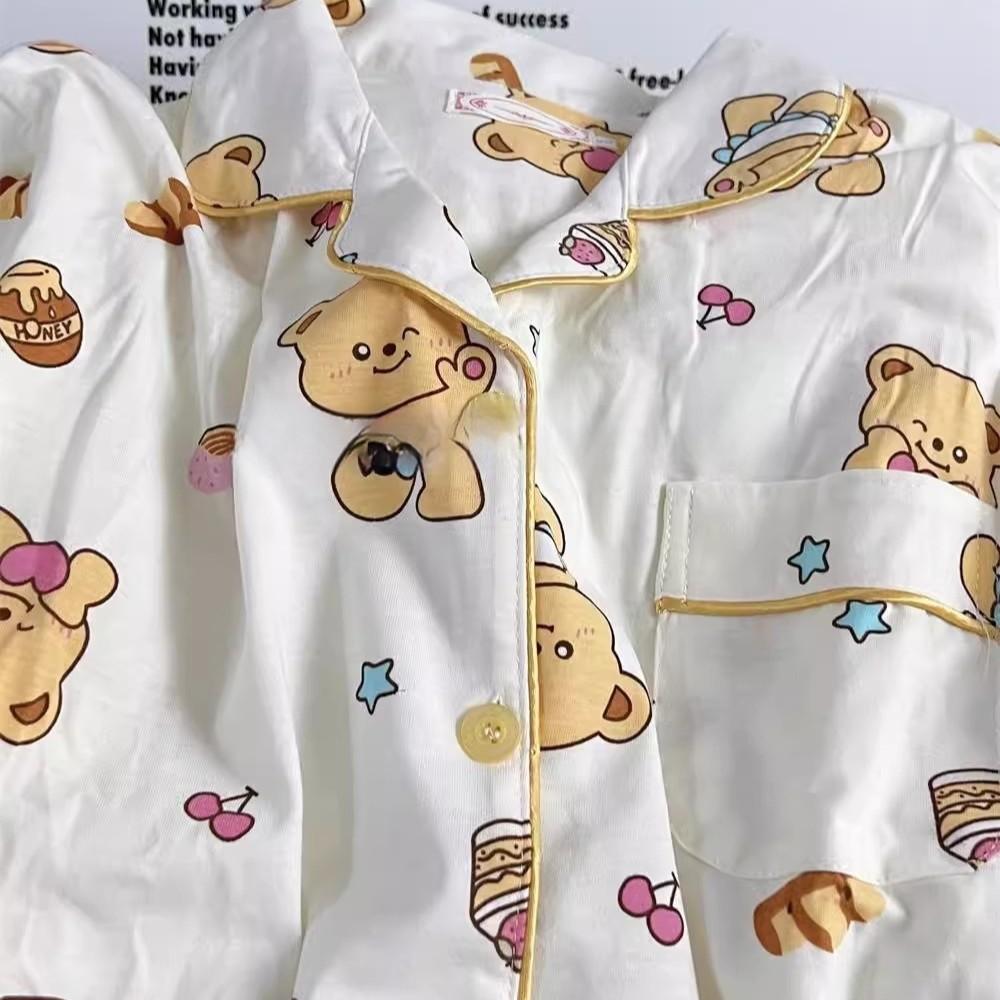 Soft cute princess wind sweet cute honey bear pajamas women's summer short-sleeved shorts two-piece cardigan loungewear