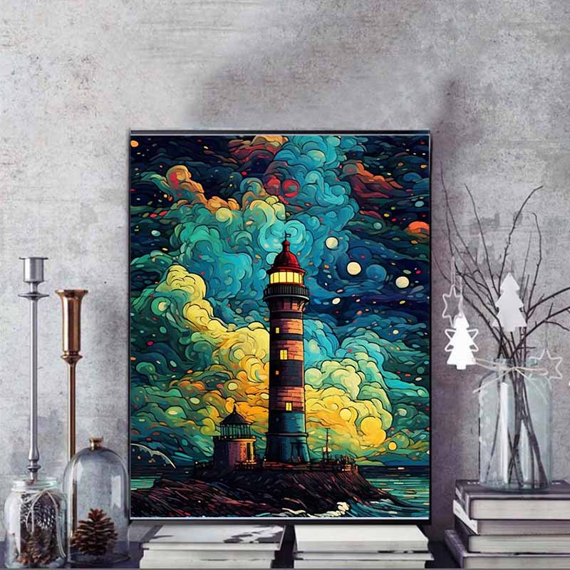 DIY Diamond Painting Lighthouse Cross Stitch Kit Mosaic Art Diamond Painting Full Circle Diamond Home Decoration