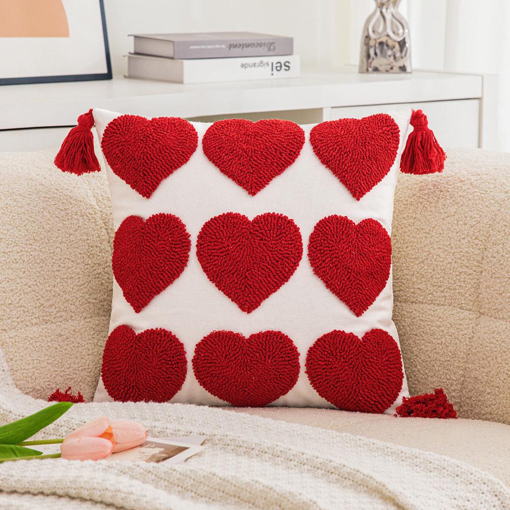 Embroidered Love Love Cute Tufted Tassel Geometric Wedding Wedding Pillow Pillow Case Cushion