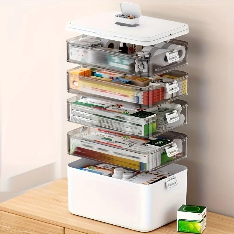 Portable Medicine Box Large Capacity Home Emergency Medical Kit Multi-layer Drug Storage Box with Partition Portable