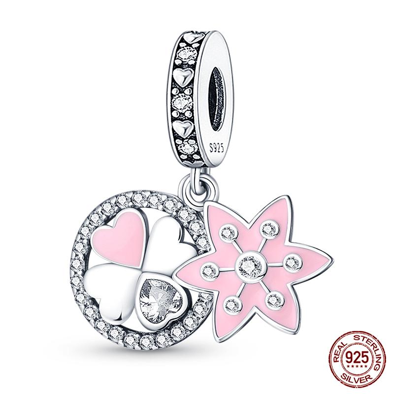 Copper Pink Collection Heart Shape Charm Beads For Brand Original Bracelet Diy Jewelry Gift