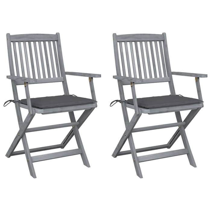 VidaXL Set of 2 Outdoor Folding Chairs with Cushions, Patio Seats, Dining Chairs, Patio Furniture 3064482