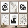 Black Lines Drawing Girl Body Rainbow Abstract Posters Prints Wall Art Canvas Painting Hotel Bar Pictures For Living Room Decor
