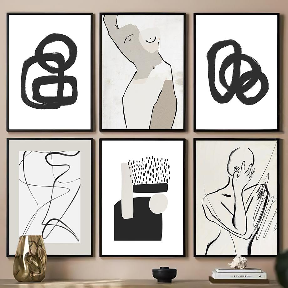 Black Lines Drawing Girl Body Rainbow Abstract Posters Prints Wall Art Canvas Painting Hotel Bar Pictures For Living Room Decor