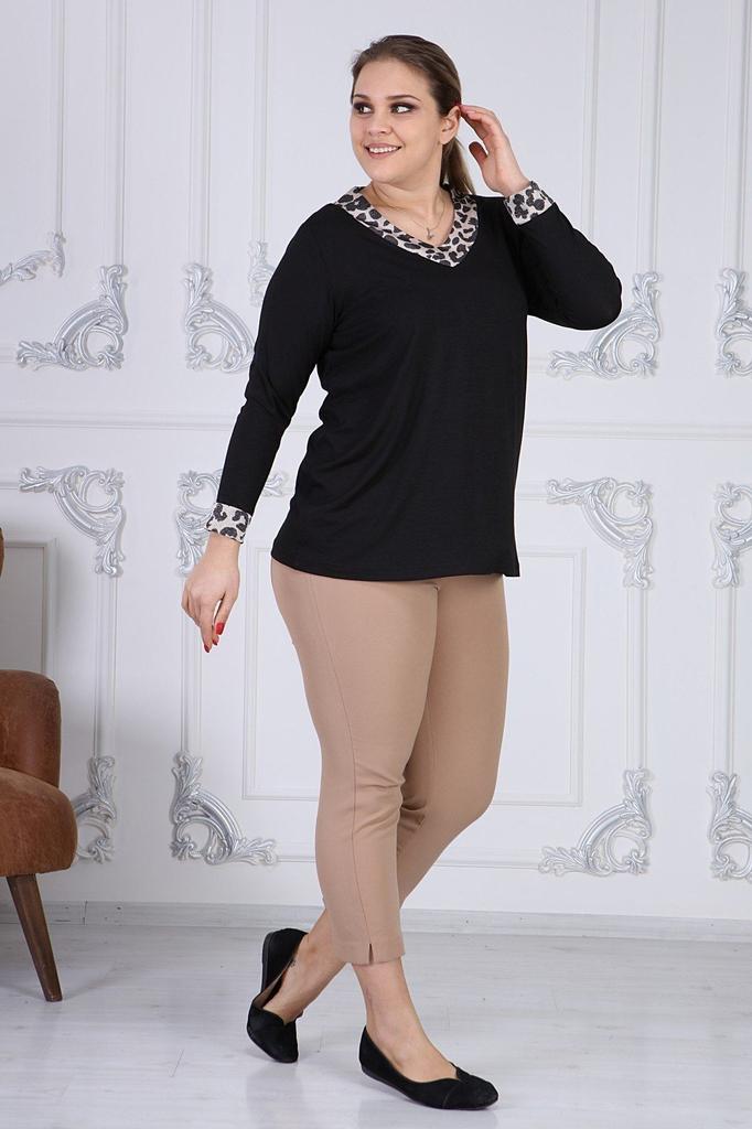 Damen Übergröße Bluse Schwarz Glitzer Detaillierte Langarmbluse G051 1U