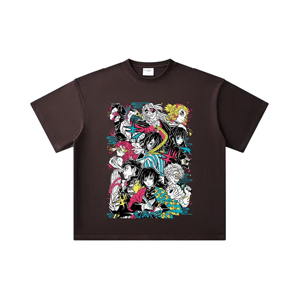 260 GSM Double Yarn 32 Count 100% Cotton Demon Slayer V2 Hashiras Print Unisex Heavy Cotton T Shirt