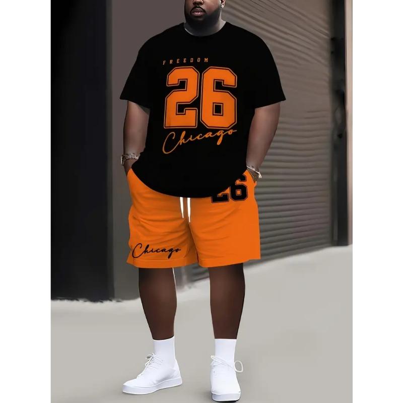 

Summer Color Printed Fashionable Loose Sportswear Men s Plus Size Short Sleeved Daily Comfortable Two-piece Sport Wear 6XL