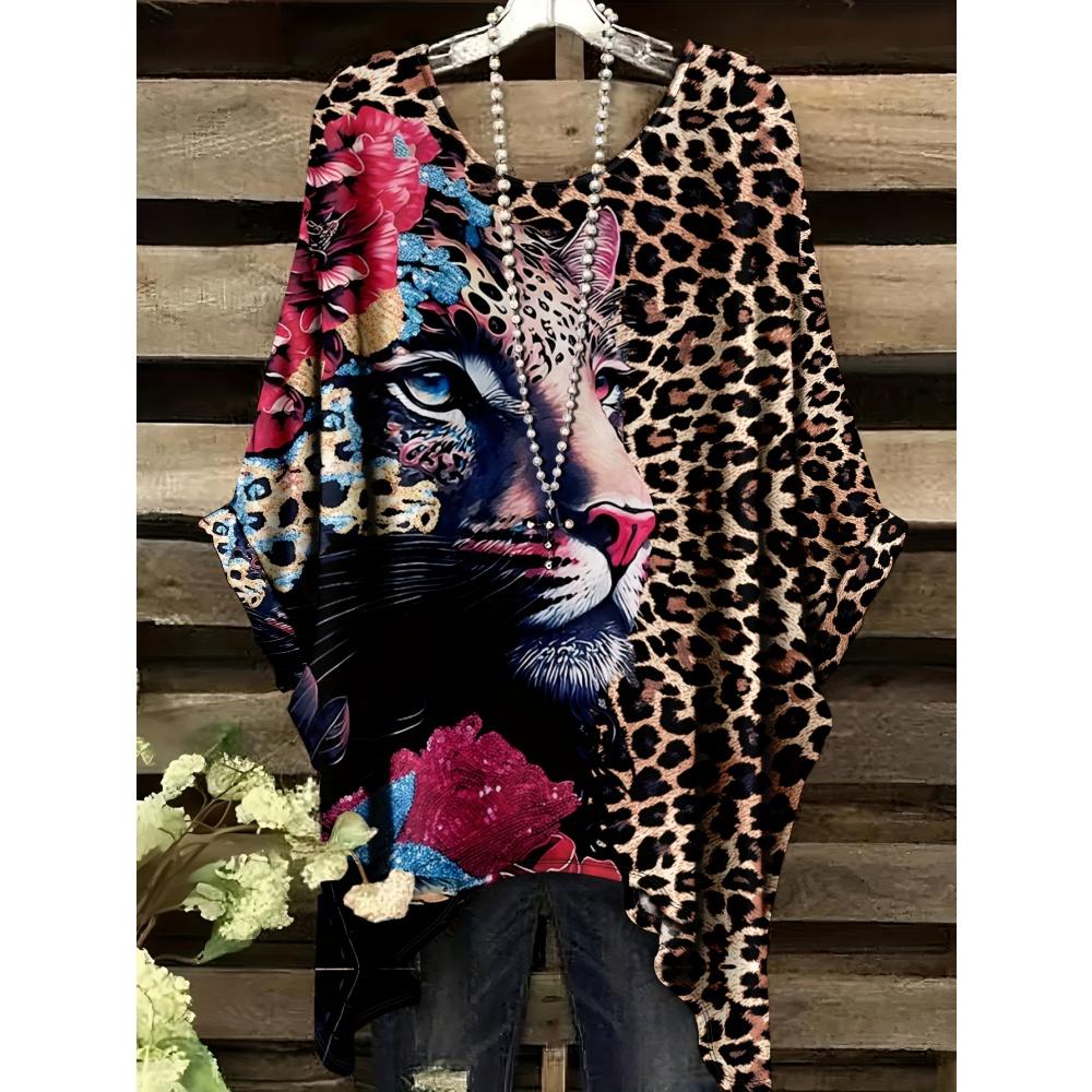 Damska Koszulka z Nadrukiem Zwierzęcym Modny Top do Formalnych Okazji Można Prać w Pralce Codzienny Damski T-shirt z Krótkim Rękawem Wygodne Vintage Odzież