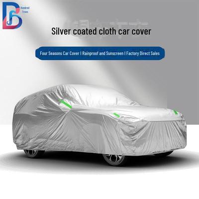Full Car Sunshade Cover with Reflective Strips, Thickened 190T Silver Coated Cloth Dustproof Heat Insulation Protective Shade.