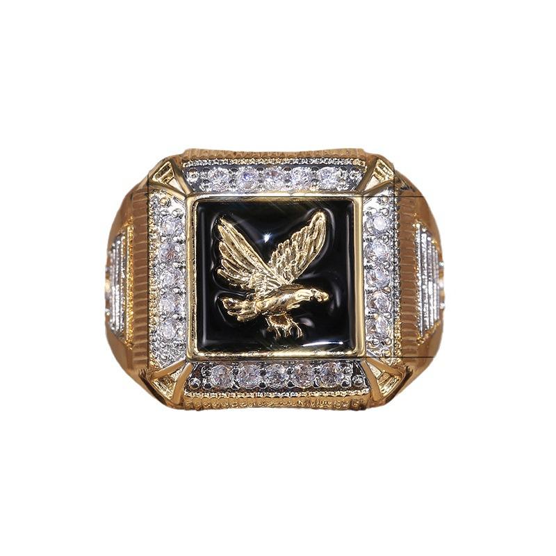 Kayi Gold-Plated Men's Diamond Eagle Ring: European & American Fashion, Noble & Bold Design.