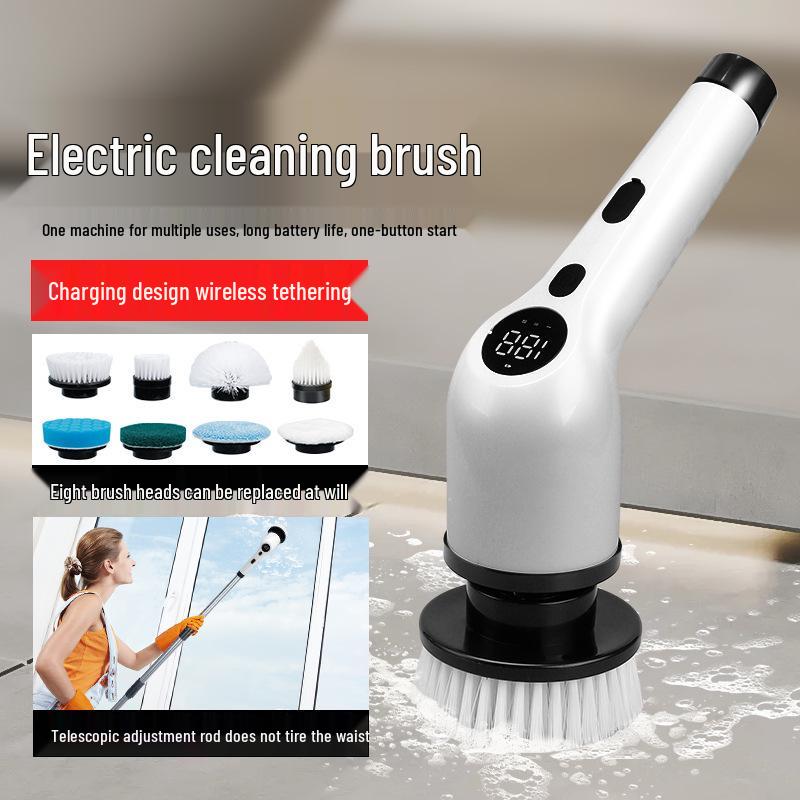 Electric 8-in-1 Retractable Cleaning Brush with LCD Display