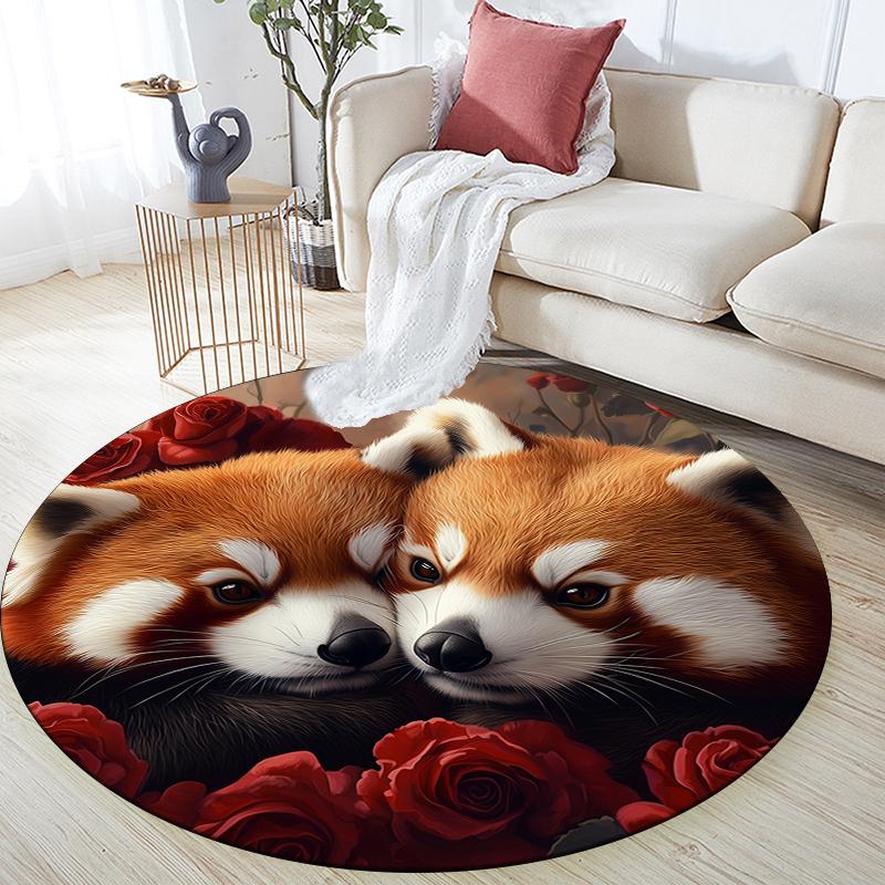 

Red Panda and Roses pattern round rug,Carpet Rug for Living Room Bedroom Sofa Playroom Decor,Non-slip Floor Mat,Holiday Gifts and Birthday Gifts 80cmx80cm