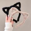 Cute Wide-Brimmed Plush Cat Ear Headband for Face Washing & Teeth Brushing - Includes Hair Tie & Clip