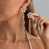 Sweet Cool Ins Oil Drop Flower Pendant Necklace, Faux Pearl Thin Chain Stackable Clavicle Chain For Women