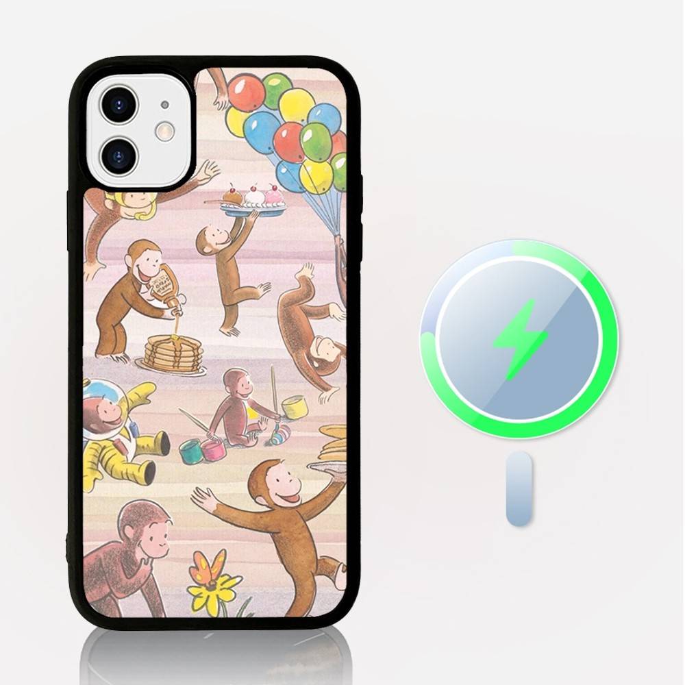 Lovely Curious G-George Monkey For Magnetic Wireless Phone Case For IPhone 17 16 15 14 13 12 11 Pro Max Plus Mag Phone Cover