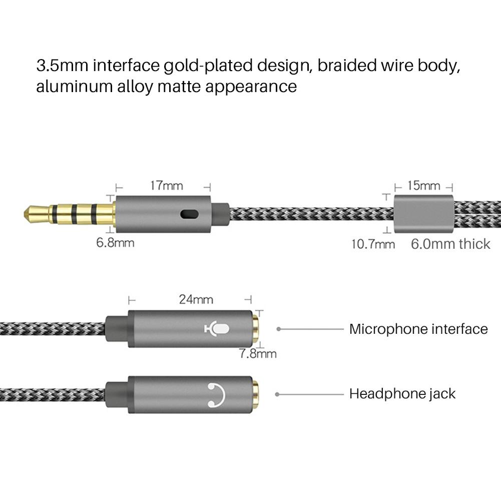 3.5mm Audio Splitter Cable for Laptop Headset Mic Black