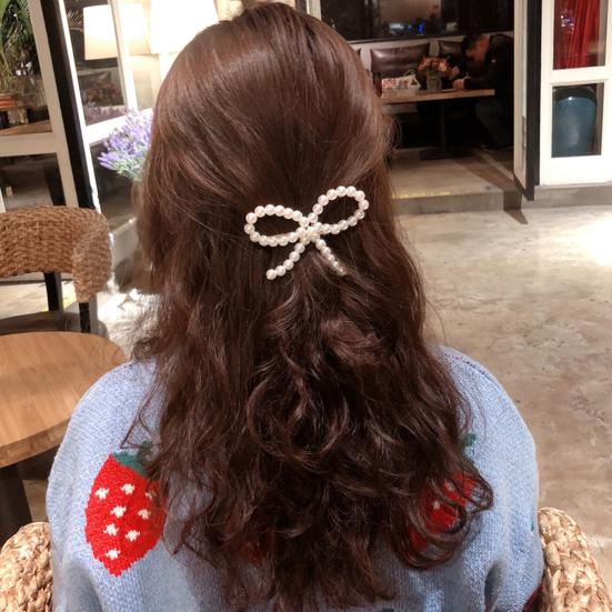 Sweet Women Bow Full Faux Pearl Inlaid Hairpin Hair Clip Barrette Party Headwear