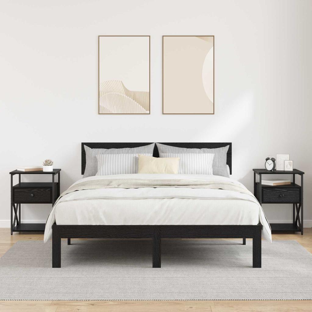 Nightstand Set of 2 Black Oak Effect 40 X 42 X 55 Cm