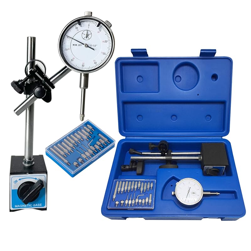 TR TOOLROCK Professional 0-1.0" Dial Indicator with Magnetic Base Holder & Point Precision Inspection Set Tester Gage Gauge Fine Adjustable Long Arm