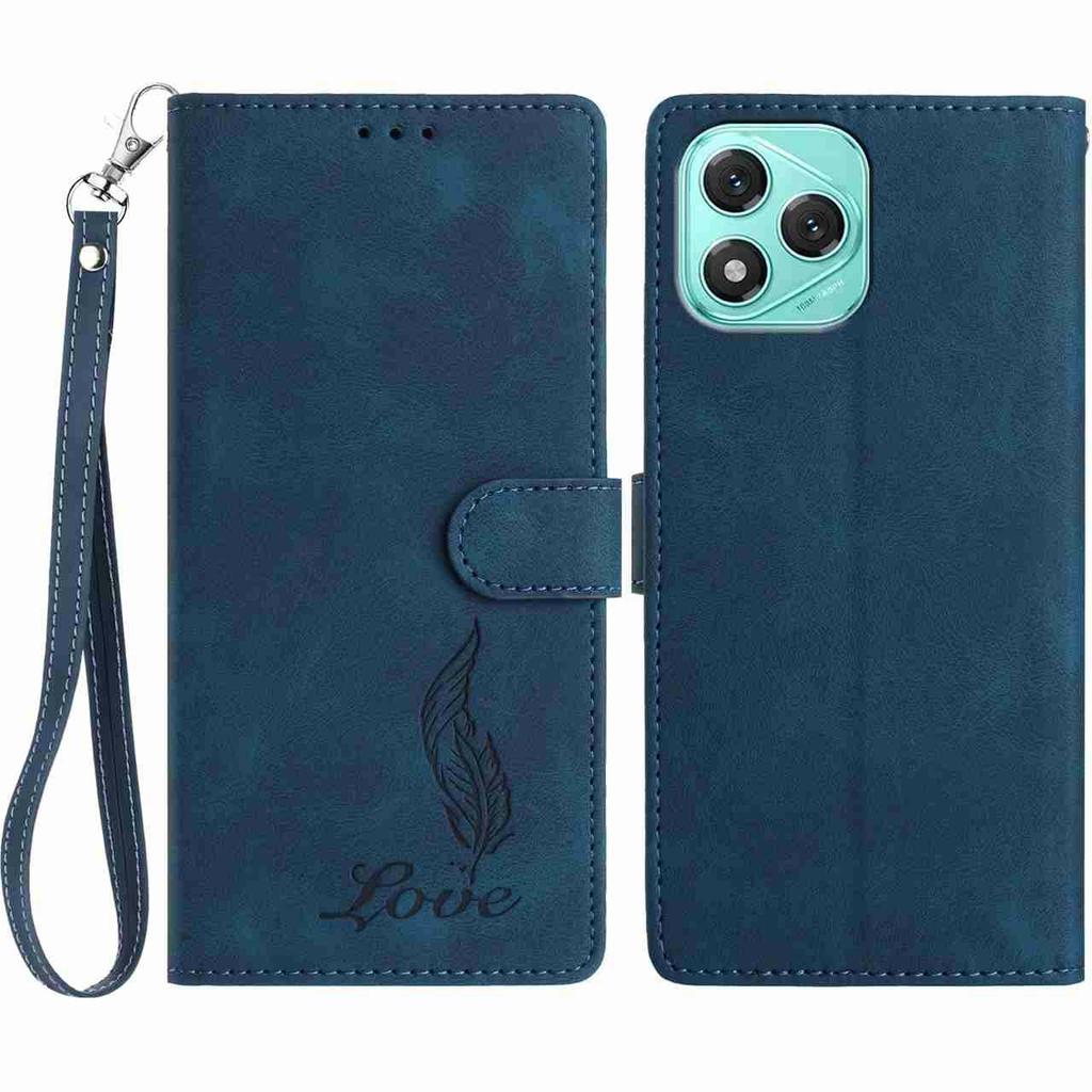 For Honor 400 Lite 5G Case Imprinted Feather PU Leather Wallet Phone Cover with Wrist Strap