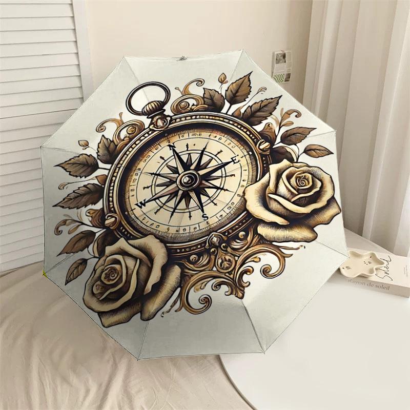 

1PC Compass RosesAutomatic Open/Close Umbrella with Windproof, 8-Rib Sturdy Canopy, Durable Ribs, Fashionable Design1300A