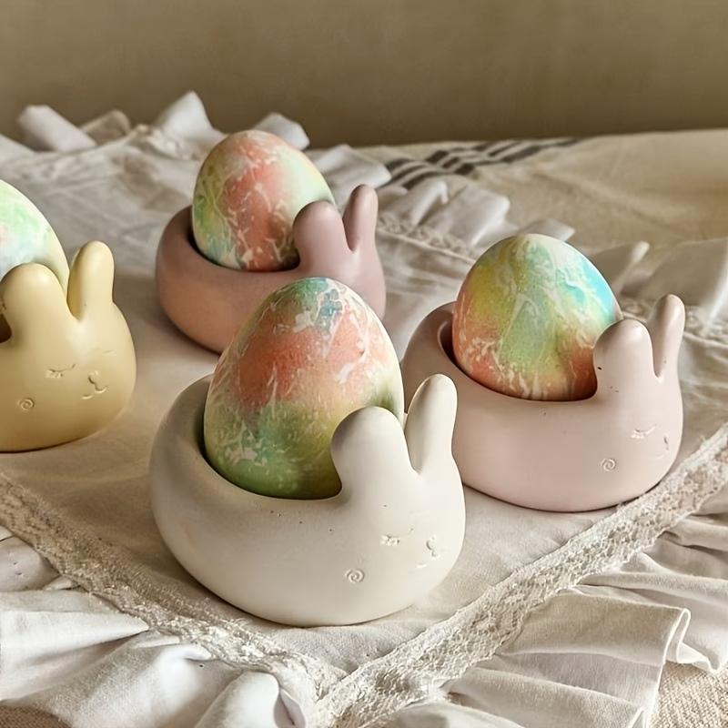 1PC DIY Vertical Ears Closed Eyes Rabbit Expression Candle Holder Silicone Mold Storage Box Display-Piece Easter Egg Candle Mold