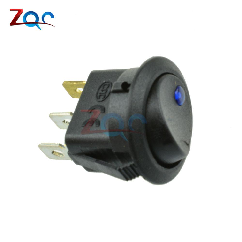 5pcs 12V LED Dot Light Car Switch Auto Boat Round Rocker 3Pin ON/OFF Toggle SPST Switch 4 Colors Blue Yellow Red Green