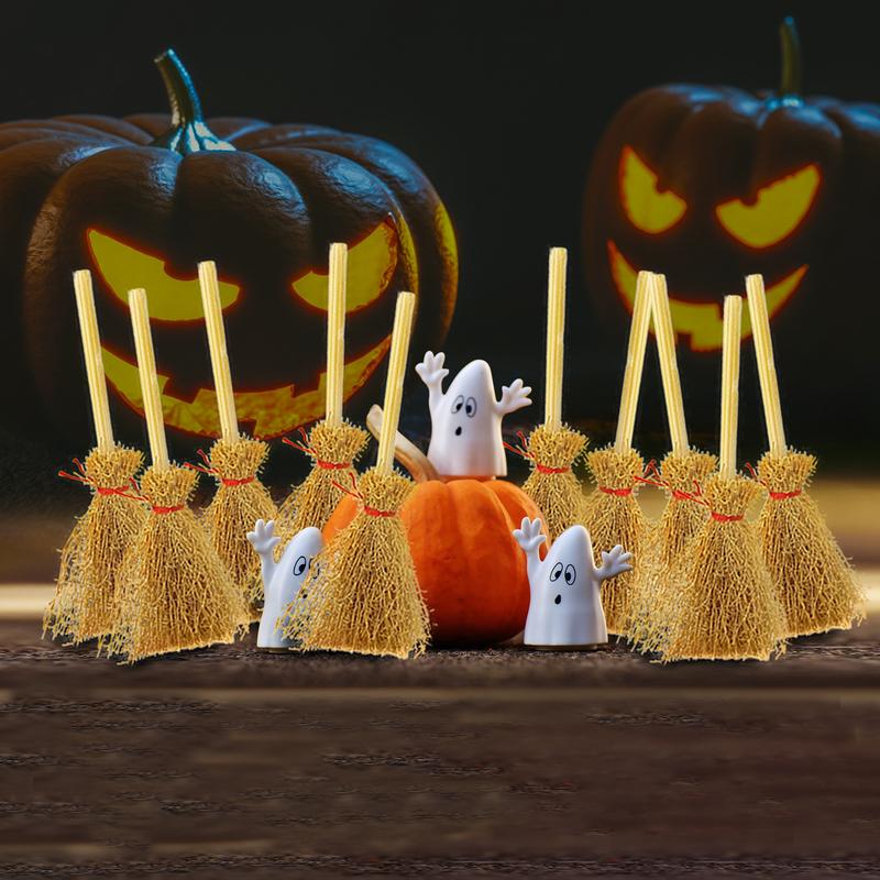 10Pcs Witch Broom Mini Broom Witch Straw Brooms Halloween Straw Craft Decoration Witches Accessories Halloween Party Gift