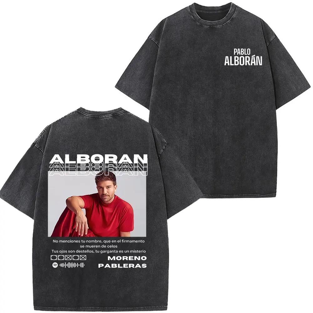 Singer Pablo Alborán Global Tour Kmo 2026 Print Washed Vintage T Shirt Men Women Hip-hop T-shirts Short-sleeved Casual T Shirts