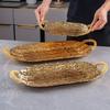 European Fruit Tray, Household Metal Bark Texture Shape Exquisite Handle Cake Plate,Gold Snack Plate Wedding Decoration,20inch