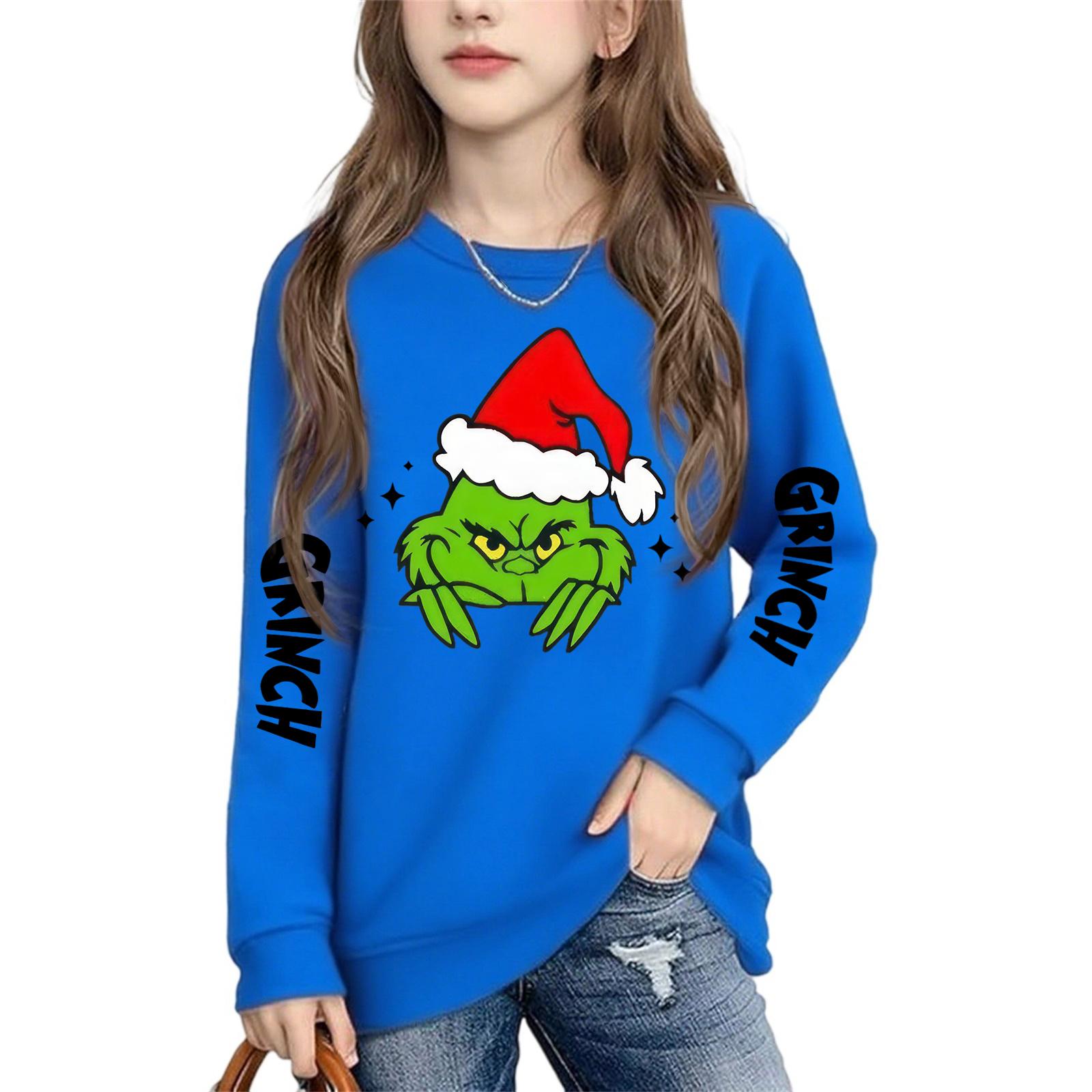 

Kids Long Sleeve Crewneck Sweatshirt Casual Daily Wear Christmas Holiday Printed Pullover Top for Boys Girls 140 синий
