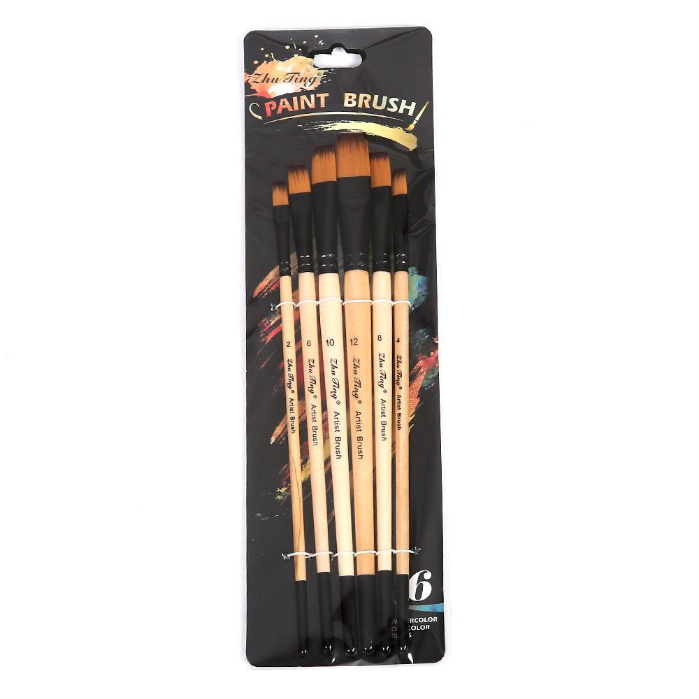 Set de 6 perii de păr din nailon pentru studenții de artă transfrontalieri - Perfect pentru pictură DIY, acuarelă, pictură acrilică și pictură în ulei.