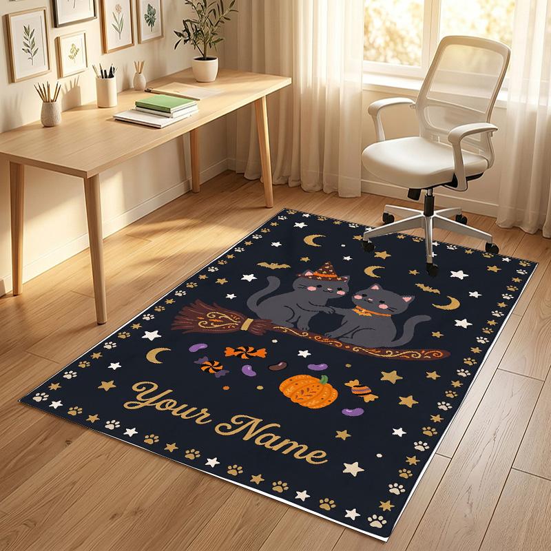 Cat Theme Crystal Velvet Rug Personalized Custom Name Text Soft Floor Mat Home Decor