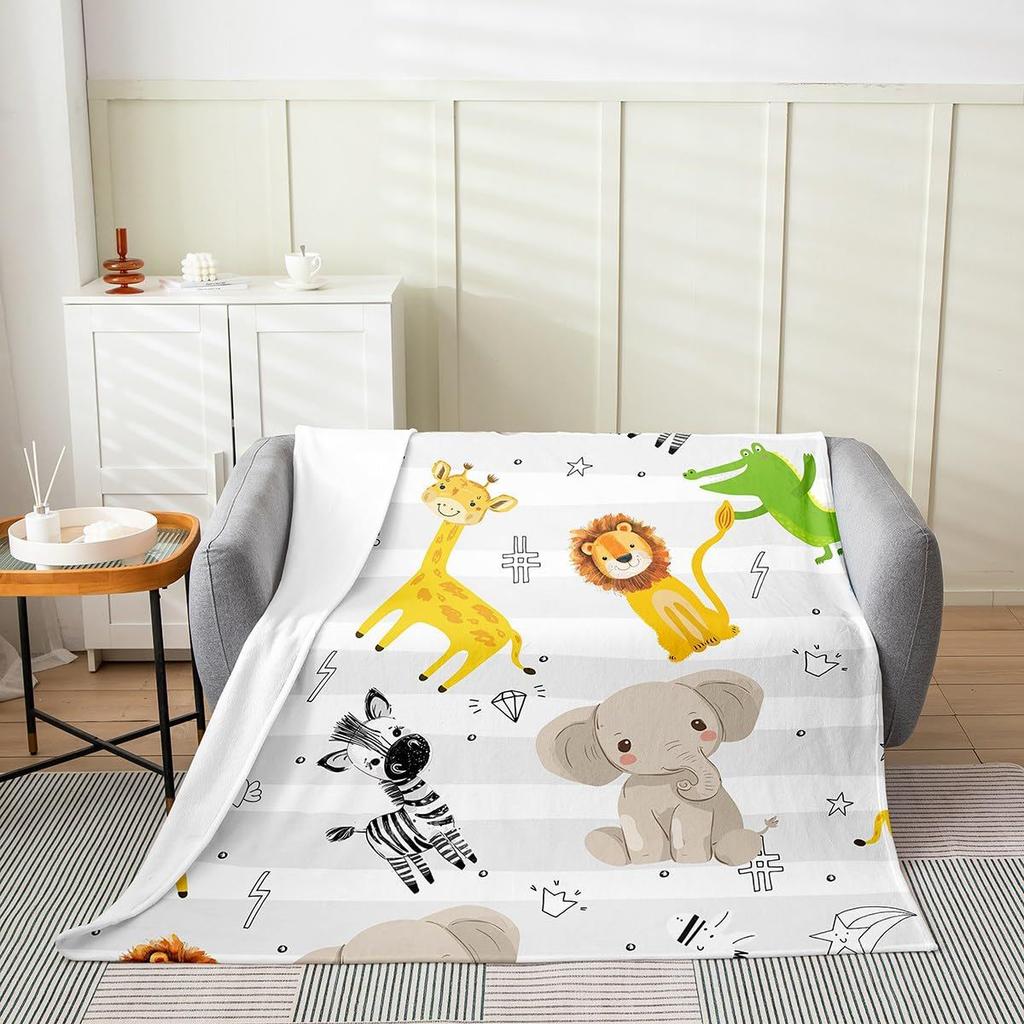 Cartoon Lion Elephant Animal Digitalprinted Polyester Velvet Flannel Cover Blanket Fleece Soft Sofa Cover Blankets for Beds