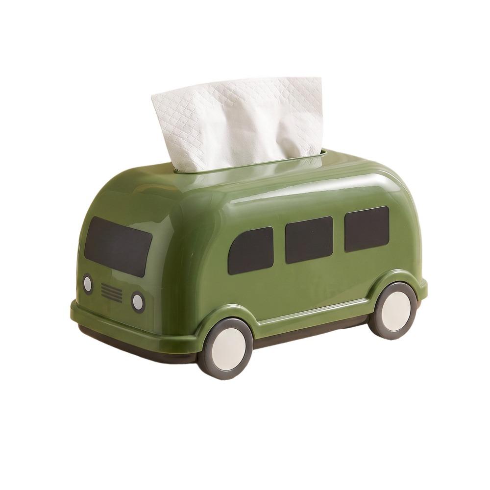 Large Capacity Bus Tissue Box Retro Spring-Loaded Cartoon Napkin Dispenser Wide Mouth Creative Tissue Storage Case Office