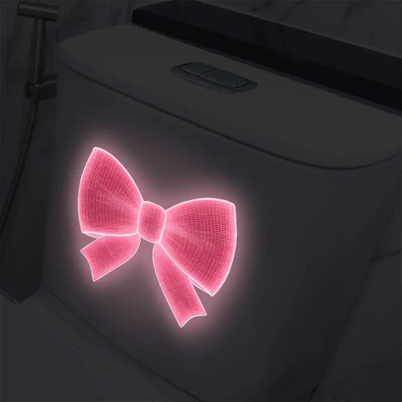 Glow-In-The-Dark Toilet Decoration Decals Luminous Toilet Seat Cover Sticker Pink Bowknot Design Pvc Toilet Lid Wall Decoration