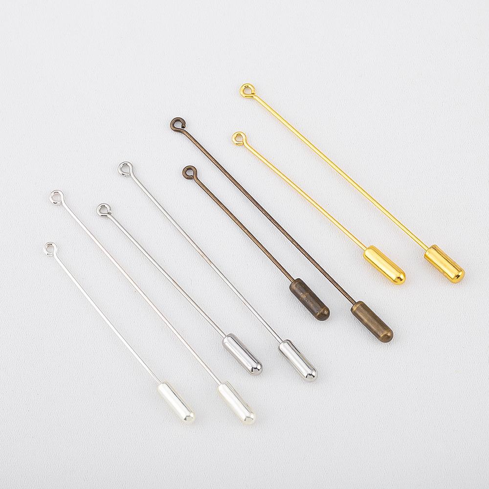 20pcs/lot 50/70mm Stick Metal Brooch Base Pin Safety Stopper Needle for DIY Lapel Badges Hat Jewelry Making Accessories Supplies