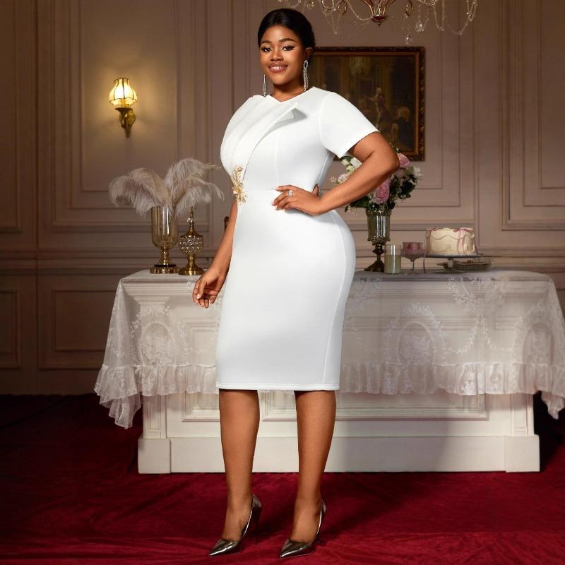 Plus Size Women S Elegant Short Sleeve Evening Party Dress