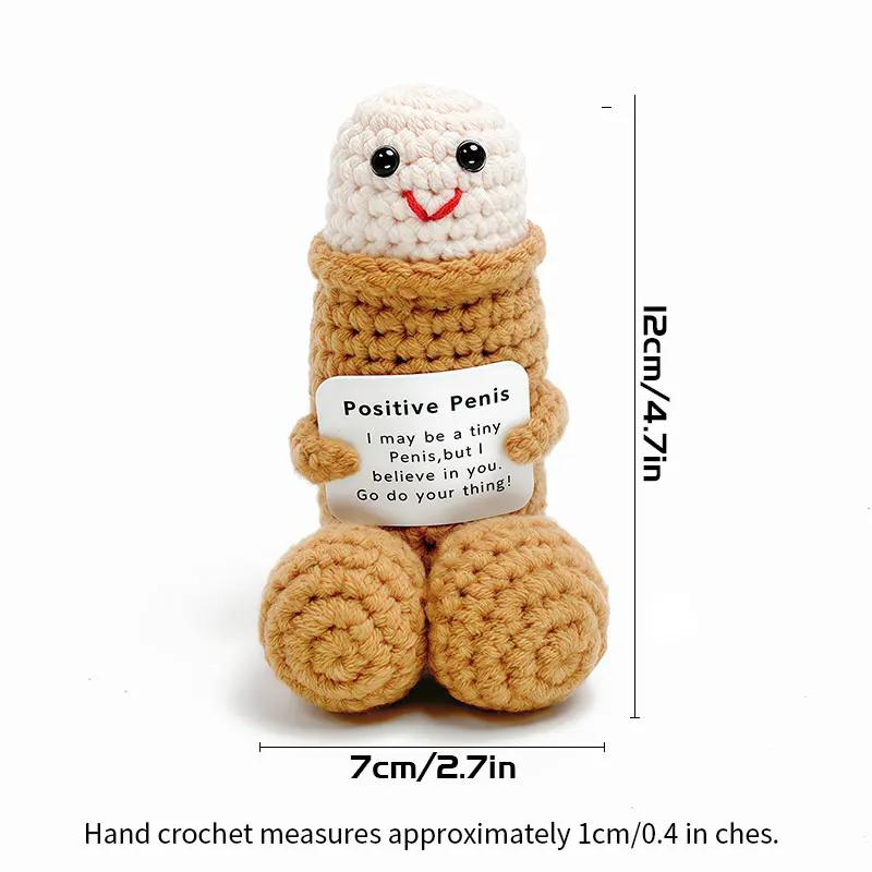 3PCS Mini Funny Penis Positive Handmade Crochet Encouragement Card Cheer Up Gifts Dick Toys Friends Party Boyfriend Room Decorate