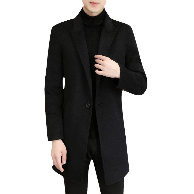 Men's 2024 Autumn/Winter Slim Fit Wool Tweed Coat - Korean Style Mid-Length Trench with Velvet Lining