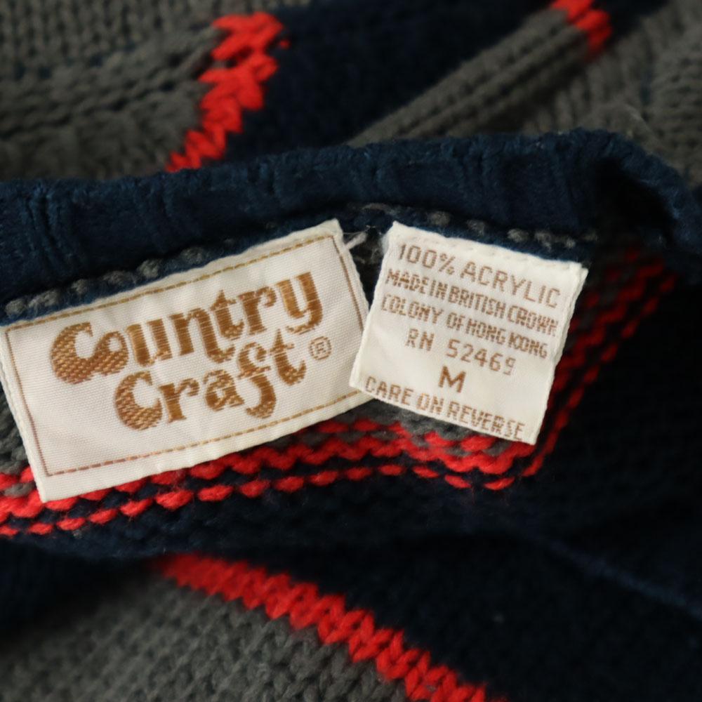 COUNTRY CRAFT 90s Acrylic Old Border Pattern Long Sleeve Sweater M Knit Men's Used