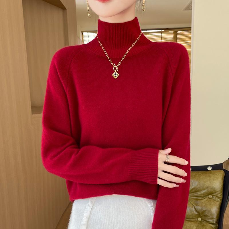 

Повседневный осенне-зимний свитер-пуловер женский с круглым вырезом трикотажный тонкий низ рубашки XXL красный