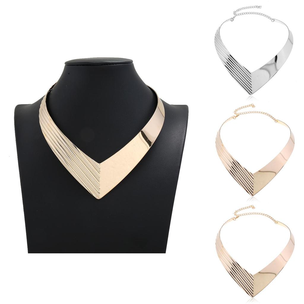 Fashion V Shaped Metal Women Collar Necklace With Geometric Design For Stylish Office Wear