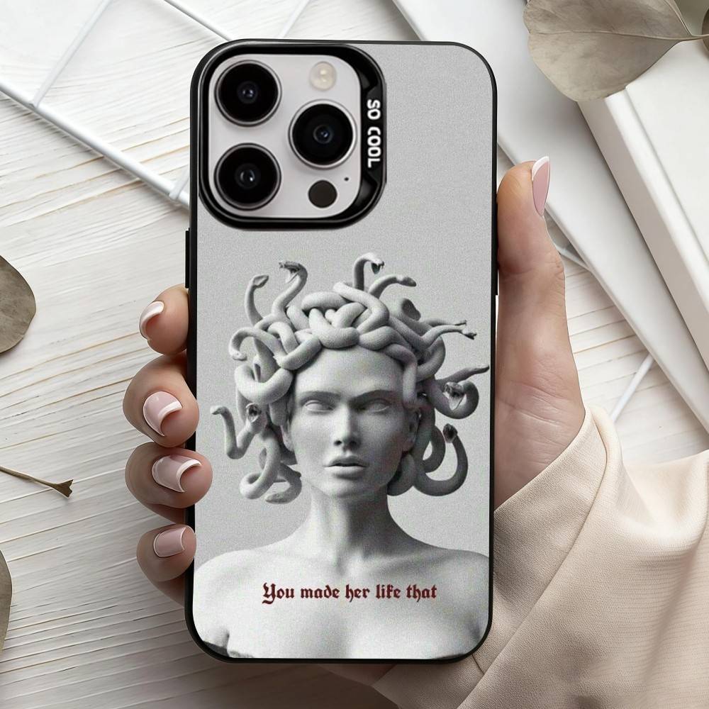 Medusa Greek Mythology Look At Me Phone Case For iPhone17,16,15,14,13,12,11 Plus,Pro Max Black Candy Silver Plated Cover
