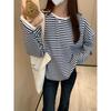 Korean Chic Striped Contrasting Round Neck Long-sleeved Sweatshirt for Women In Autumn and Winter, Lazy Style, Loose Casual Inner Wear, Beautiful Top